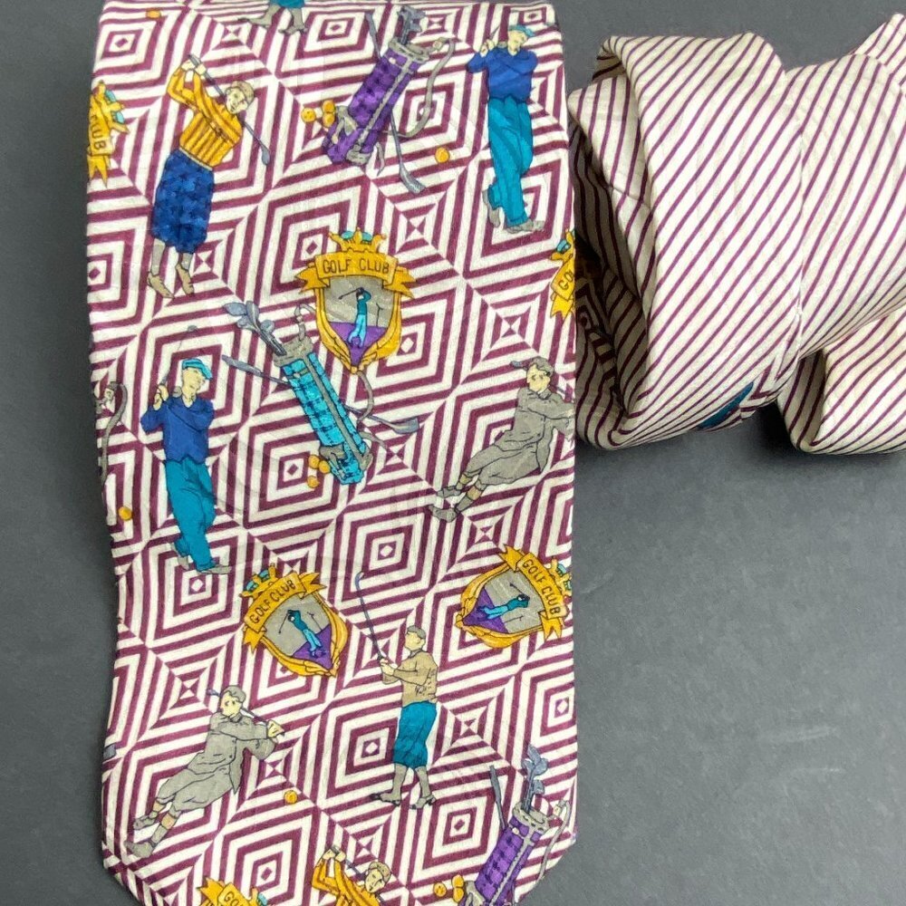 Vintage Via Veneto Tie 100% Silk Golf Print